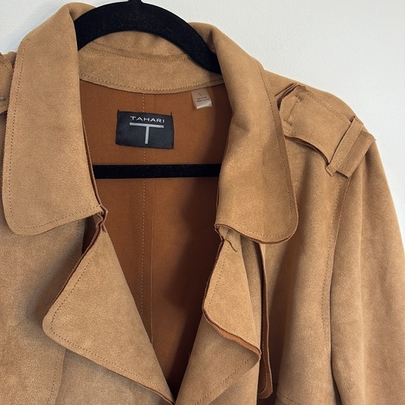 Tahari Faux Suede Open Belted Trench Coat - Picture 4 of 12